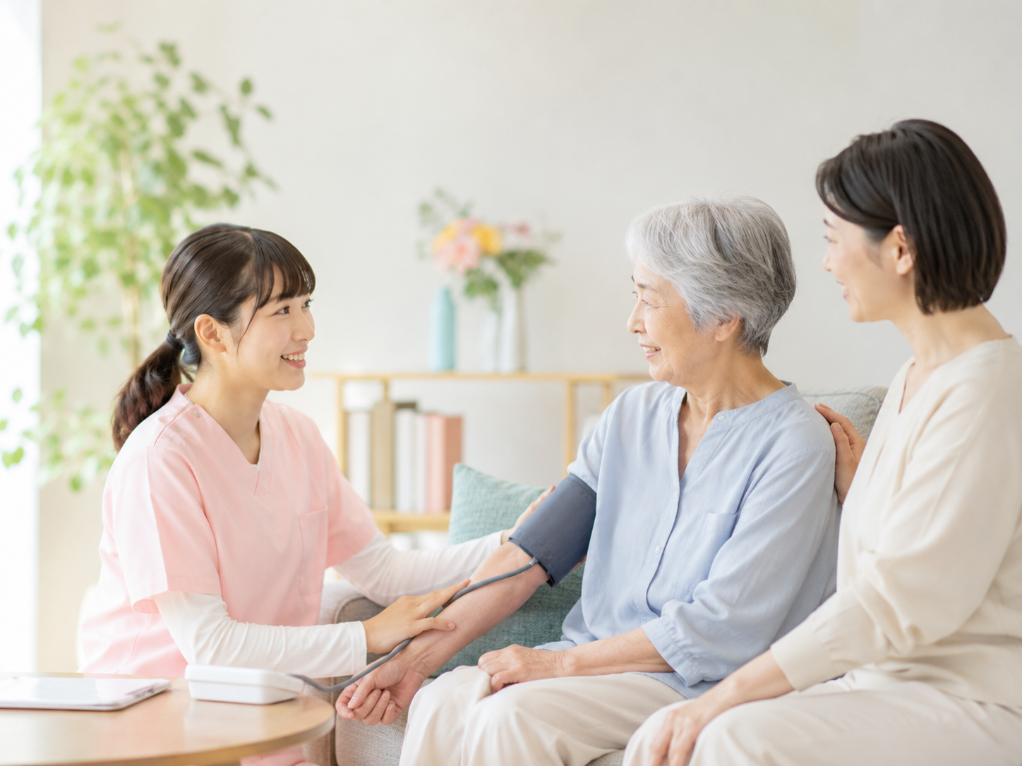 訪問看護師がご自宅で看護を行っている様子